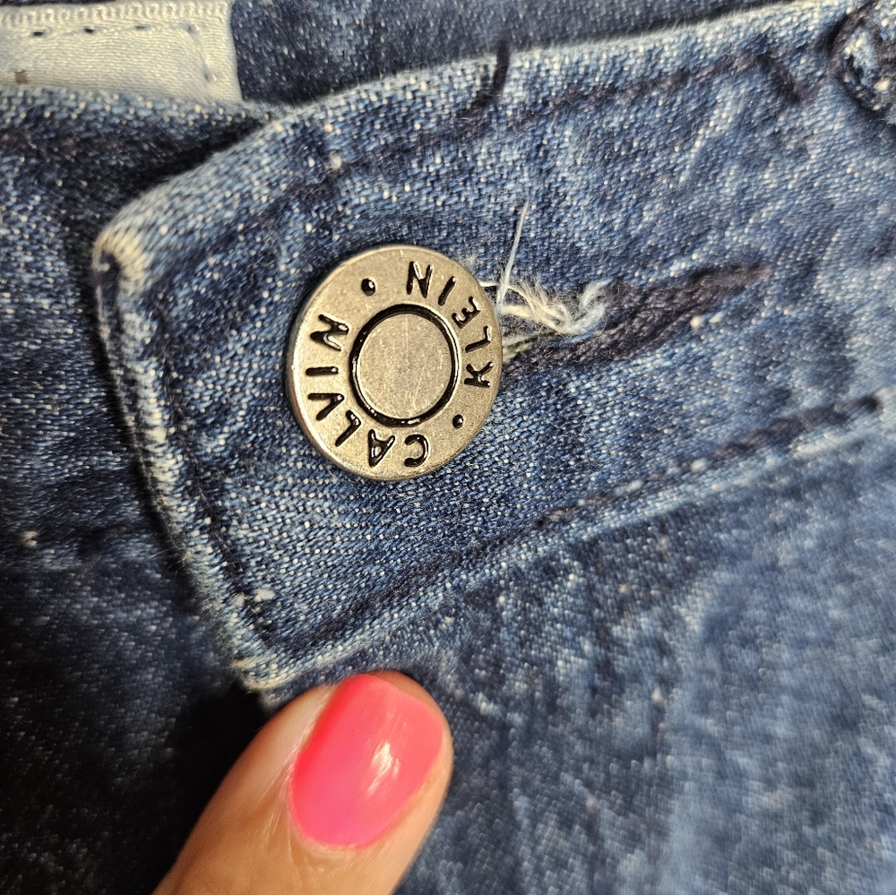 Vintage Calvin Klein Blue Denim Full Skirt High Waist Pockets Sz 6 - Picture 7 of 9